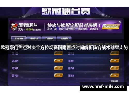 欧冠豪门焦点对决全方位观赛指南看点时间解析阵容战术球星走势